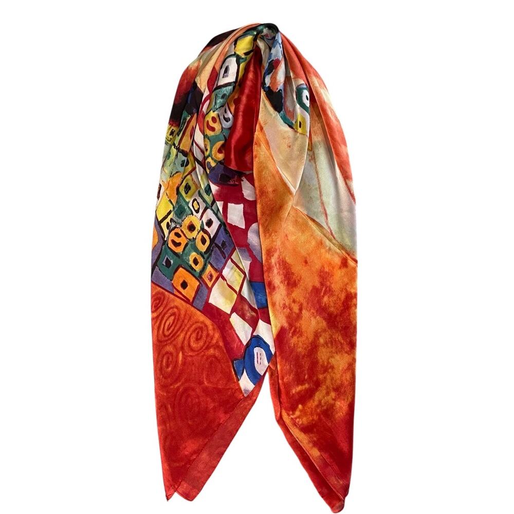 Vintage 100% Silk Gustav Klimt “The Kiss” Art Scarf Shawl Wrap